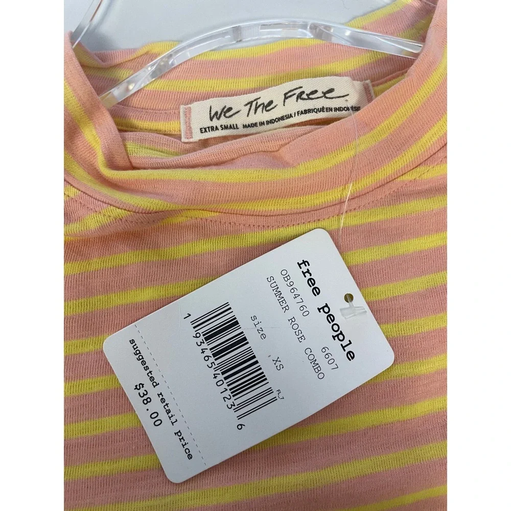 Free‎ People We The Free Striped T-Shirt Pink Yellow Summer Rose Combo XS NEW